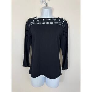Etcetera Black Lace Cutout Bell Sleeve Blouse Size Small